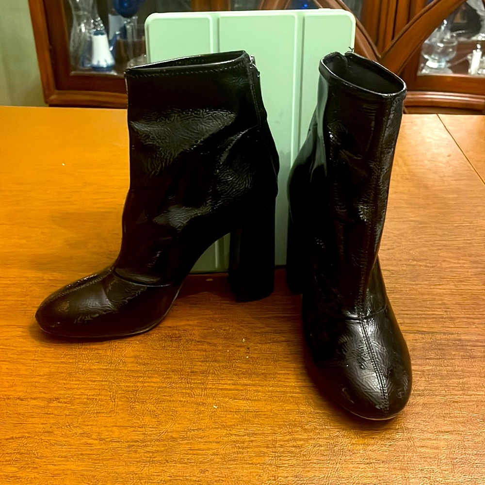 French Connection patent leather booties